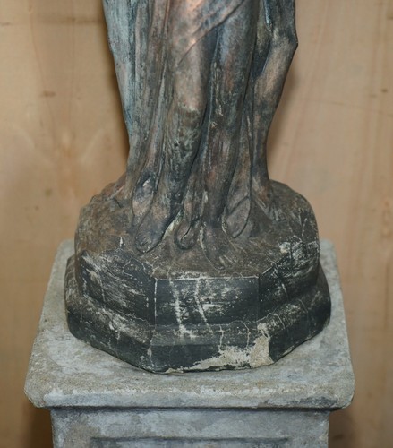 VINTAGE THREE GRACES BIRD BATH GARDEN STATUE WITH HIGHLY PATINED FINISH - Picture 7 of 22