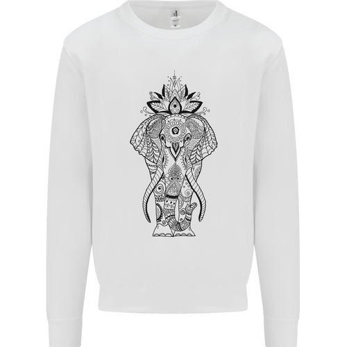 Black Mandala Art Elephant Kids Sweatshirt Jumper - Picture 13 of 87