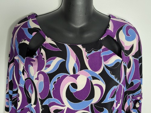 Juicy Couture Floral Glamour Print Dress XL Womens Cut-Out Long Sleeve Purple - Picture 3 of 8