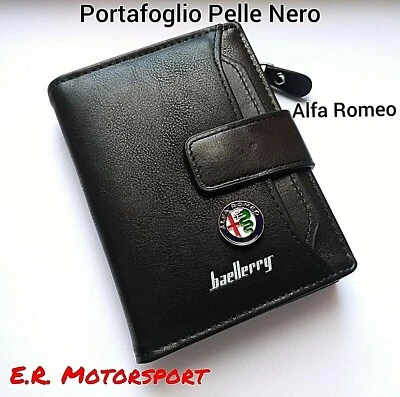 E.R. MOTORSPORT TOP QUALITY Portafoglio Multitasca in pelle NERA con logo ALFA ROMEO cm 13x9,5
