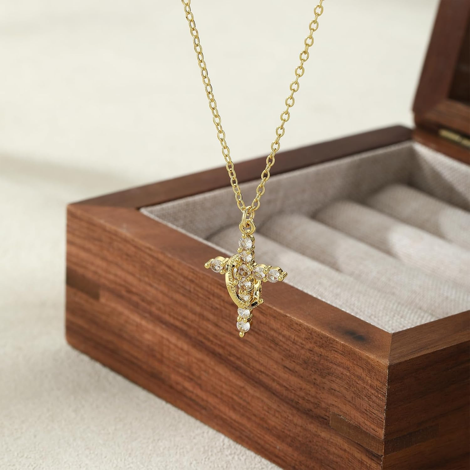 Cross Necklace for Women Dainty 14K Silver/Gold Plated Cubic Zirconia