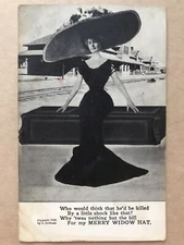 Merry Widow Hat Woman In Black Dress Huge Hat Humor Antique Postcard 1908