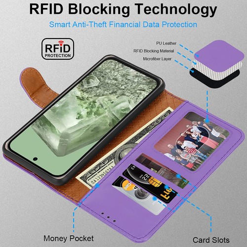 For Google Pixel 8a Phone Case Leather Wallet Flip RFID Card Protection Cover - Picture 37 of 67
