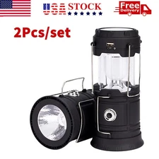 USB Solar Portable LED Flashlight Rechargeable Camping Tent Light Lantern Lamp
