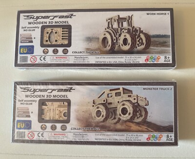 Superfast Wooden 3D Model Construction Kits | Work Horse 1 & Monster Truck 2 NEW
