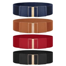 JASGOOD 4 Pack Wide Elastic Stretch Waist Belts for Women Dress Belt, Christm...