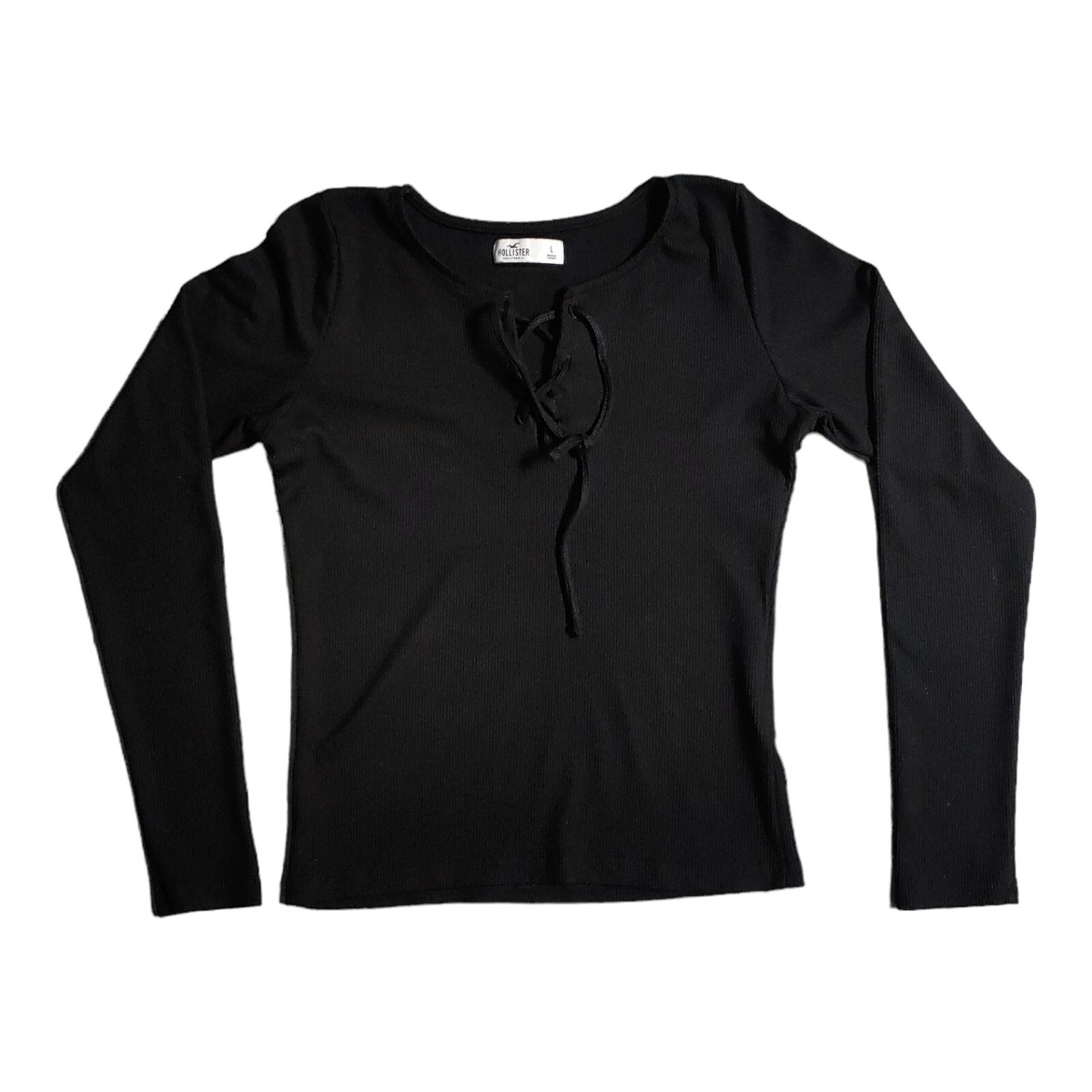 Hollister Long Sleeve Top Women Juniors Size Large Black Fitted