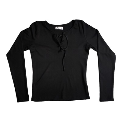 Hollister レディース トップス Hollister Long Sleeve Top Women Juniors Size Large Black Fitted