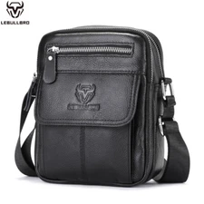 Genuine Leather Men Sling Shoulder Messenger Bag Business Small Crossbody Bags B