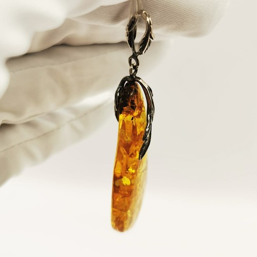 Elegant Natural Honey Amber Pendant Handmade in 925 Sterling Silver - 第 3/5 張圖片