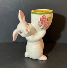 Vtg Avon Weiss Easter BUNNY Rabbit Candle Holder Egg Cup HandPainted Spring 5.5"