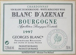 Etiquettes Vin France Blanc D Azenay Bourgogne 1997 G Blanc Wine Labels Ebay