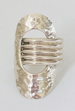 Vintage ATI Mexico Sterling Silver Hammered Elongated Modernist Ring Size 7