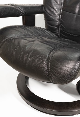 Ekornes Stressless Danish Black Leather Swivel Lounge Chair with Ottoman - Picture 6 of 11