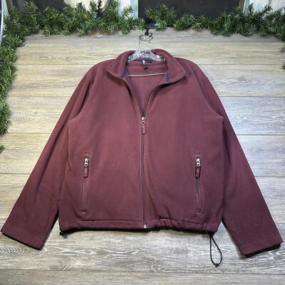 Lands End Jacket Size Large Maroon Red Mens Full Zip, Inside Pockets, Sweatshirt