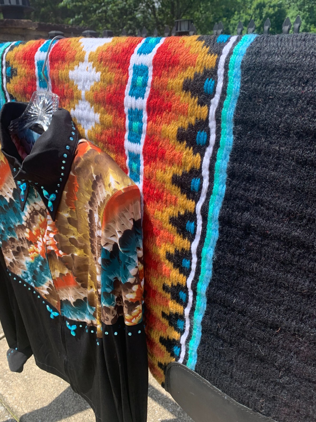 Western Showmanship Shirt M Matching Wool Show pad 34x42 Orange Blue Black Gold