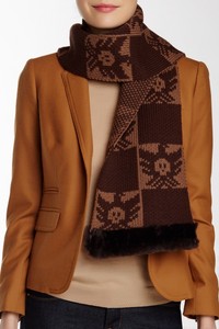 Australia-Luxe-Collective-SCARF-Knit-Genuine-SHEARLING-Trim-Brown-Combo-New-140