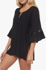 O'NEILL SALTWATER SOLIDS LONG SLEEVES TUNIC COVER-UP COLOR BLACK SIZE M NEW