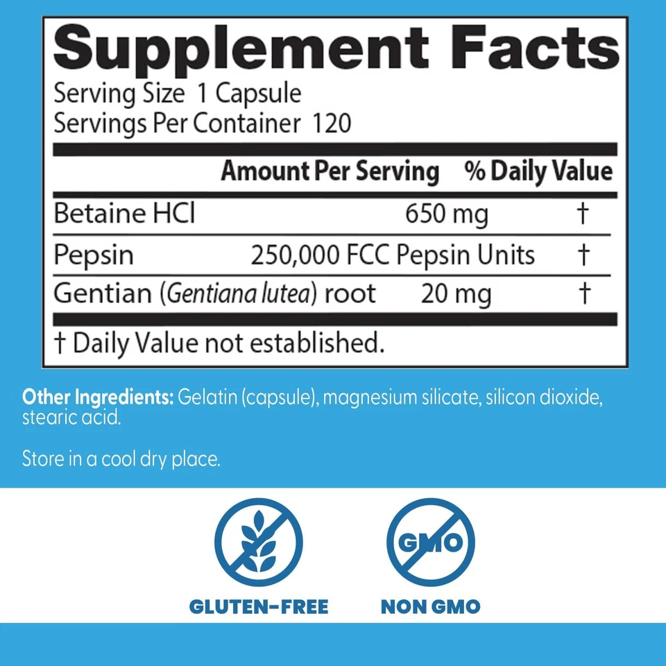 Doctor'S Best Betaine HCI Pepsin & Gentian Bitters, Digestive Enzymes for Protei - Image 3 of 4
