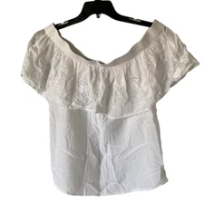 a.n.a  A new Approach Womens Sz L Crochet White Shirt Short Sleeve Off Shoulder