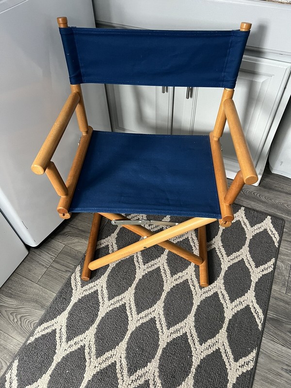 Wood Directors Chair Folding Patio Blue Canvas
