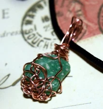 UNIQUE HAND-CRAFTED COPPER WIRE-WRAPPED AMAZONITE PENDANT  1-1/4 Inches