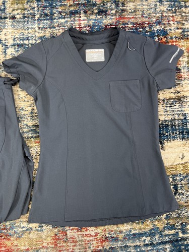 Skechers by Barco Scrub Set Womens Sz XXS Gray Elastic Drawstring Top & Bottoms - Picture 2 of 16