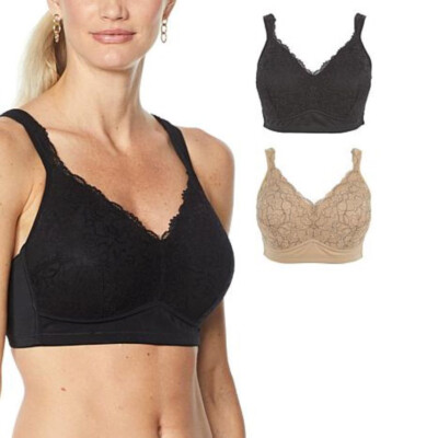 Rhonda Shear 2-pack Lace Molded Cup Bra with Back Closure 764-469, Size L