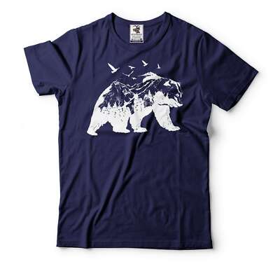 Mens Bear T-shirt Mountain Bear Shirt Camping Bear Tee Nature Bear Shirt