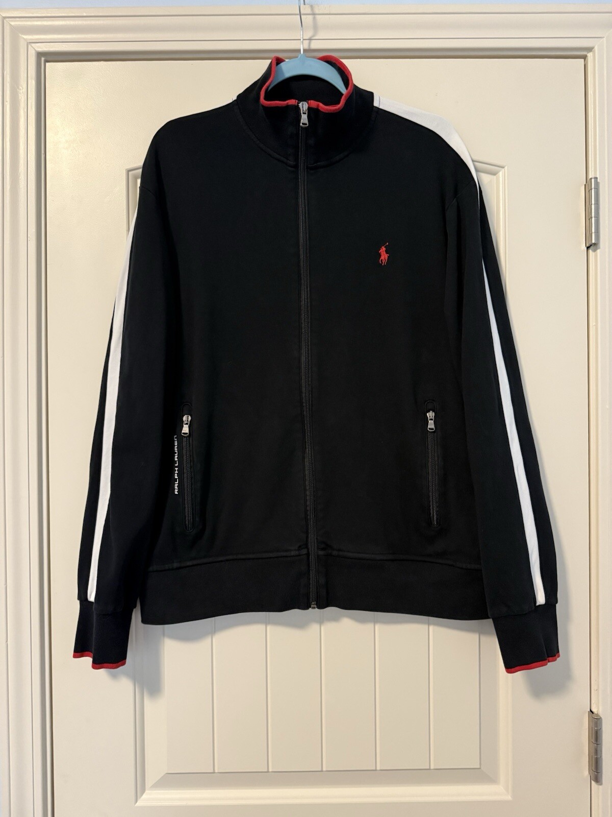 Polo Ralph Lauren Uomo Performance Nero Bianco Righe Rosso Pony Track Jacket Tg L