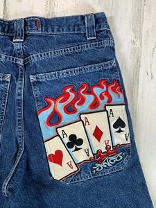 Vintage-JNCO-Jeans-Flaming-Aces-Wide-Leg-Size-32x30
