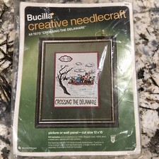 1976 Bicentennial 'Crossing the Delaware' Crewel Embroidery Framed Bucilla Kit — listing 2