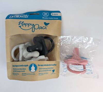 Dr Brown's HappyPaci Silicon One-Piece Pacifiers 4 pack - Pink Black Grey White