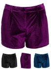 NEW Velvet Womens Shorts Ladies Velour Hotpants Short Size 8 10 12 14 Black Wine