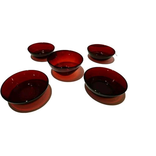 Vintage Set of 5 Arocoroc France Ruby Red Cranberry Glass  Dish Bowls