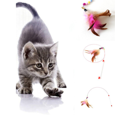 Teaser Kitten Toy Play Toys Interactive Feather Wand Stick Cat Dangle Bell