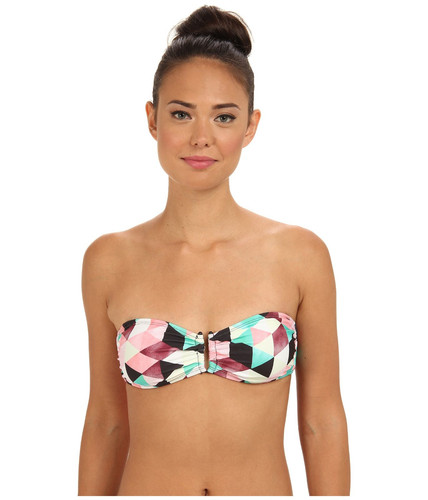 HURLEY PRISM U WIRE REM S/C BANDEAU BIKINI SWIM TOP PINK MULTI XSMALL NEW! $47 - Picture 1 of 4