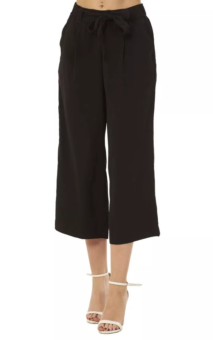 Black cropped ladies trousers cheap