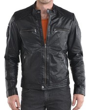 Men's Real Lambskin Leather Black Quilted Jacket Motorcycle Biker Zip Men Coat
