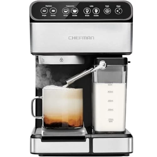 CHEFMAN 6-In-1 Espresso Machine with Built-In Milk Frother, 15-BARPUMP, Silver