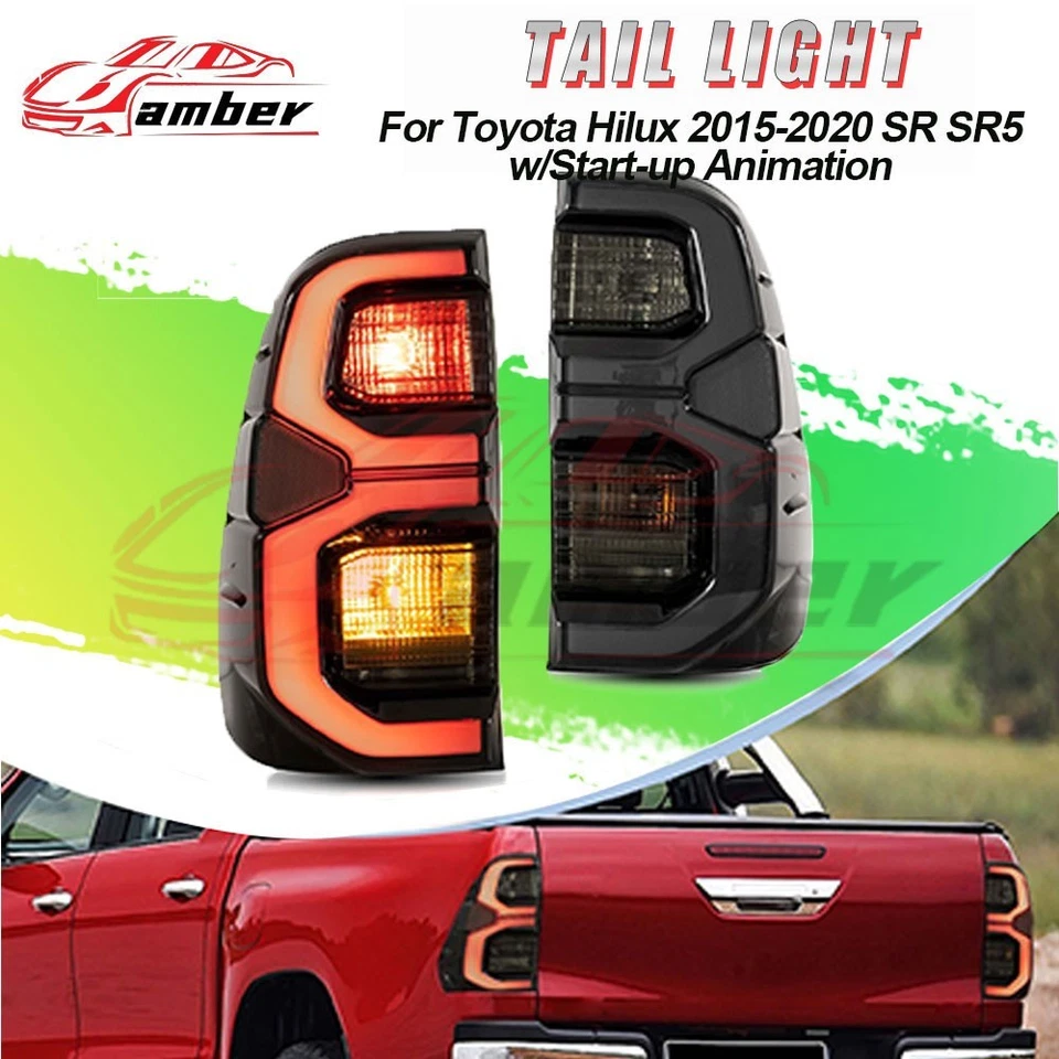 Pair Smoke LED Tail Lights Rear Brake Lamps For Toyota Hilux SR SR5 2015-2020 - image 2 of 4
