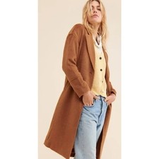 Greylin Anthropologie Bryce Brushed Wool Oversized Coat XS Brown Quiet Luxury