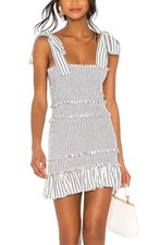 LoveShackFancy Belle Striped Cotton Smocked Mini Dress Blue White XS