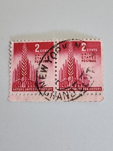 Vtg 1943 US Postage Stamps (2) Nations United For Victory (WWII) 2c Used PB8 - Picture 1 of 2