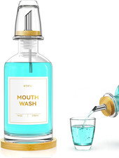 Glass Mouthwash Dispenser for Bathroom   14Oz Refillable Mouthwash Container wit