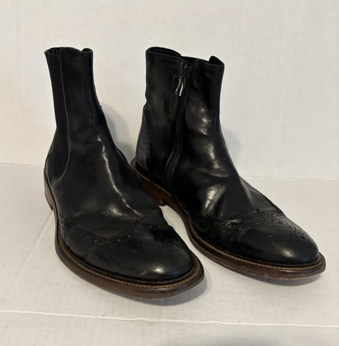 J&M EST 1850 Bryson Boot Mens 8M Black Leather Wingtip Zipper Ankle Chukka Italy - Picture 19 of 19