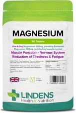 Lindens 500mg Magnesium Tablets 90 Count Unflavoured Vegan Supplement 0.21 per thousand milligrams