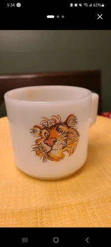 Vintage Fire-King Exxon Tiger Mug Milk Glass Anchor Hocking USA Advertising Cup