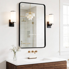 24x32" Black Rectangle Bathroom Mirror Metal Frame Vanity Mirror for Living Room