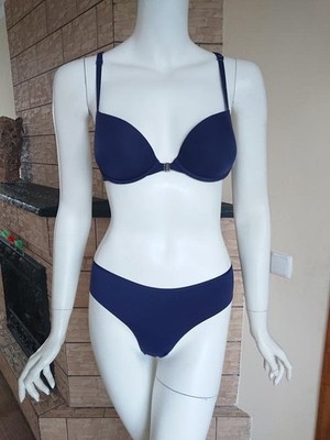 Women Etam Bra and Panties Set Navy Polyester 75B